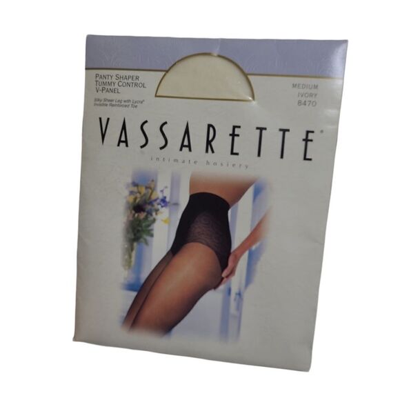 VINTAGE Vassarette ivory panty shaper tummy control nylons tights M - Picture 1 of 6